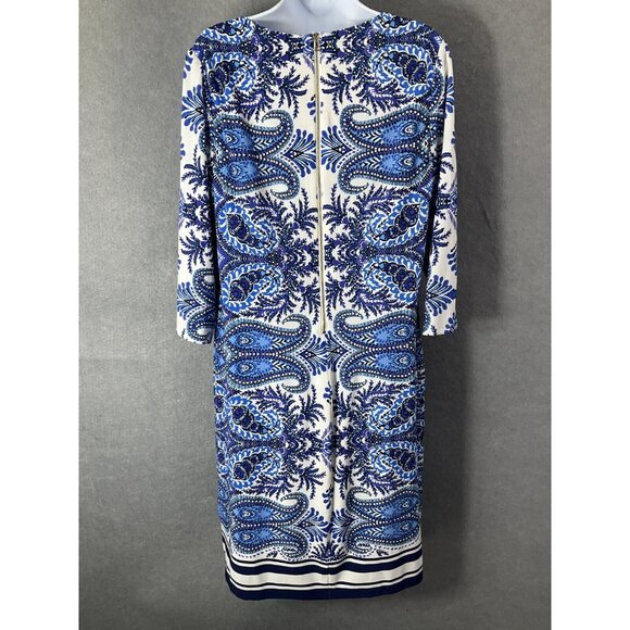 Chico's Dress Womens Sz 2 (12 US) Classic Boho Paisley Blue White Resort Summer - Picture 2 of 10